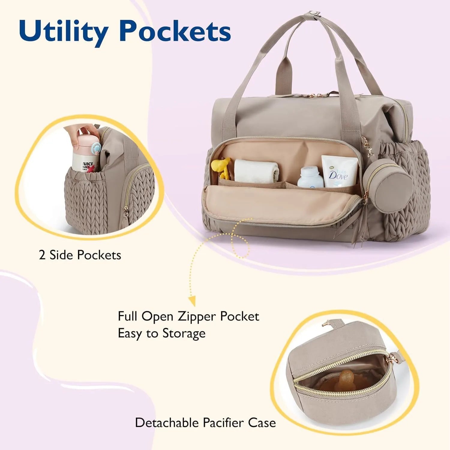 Quilted Large-Capacity Baby Changing Bag